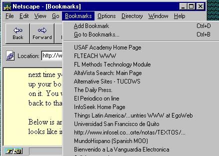 Netscape Gold Bookmark Menu