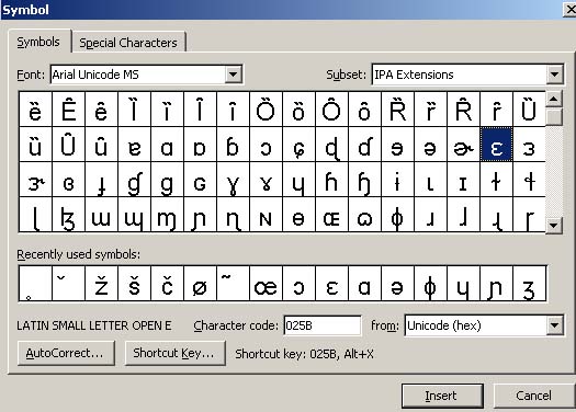 Insert Phonetic Symbols Word Document