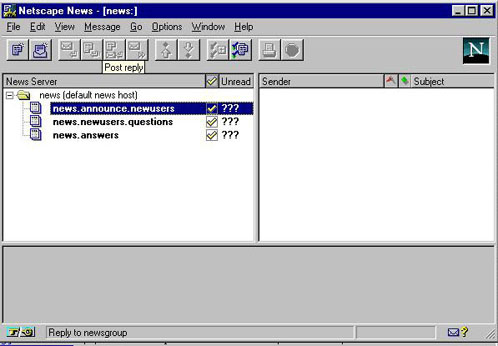 Netscape Usenet reader screen